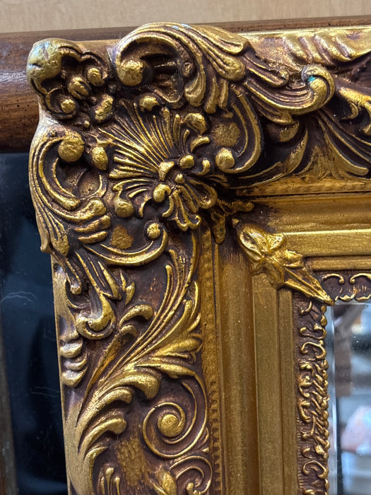 LARGE VINTAGE ORNATE GOLD BEVELED MIRROR