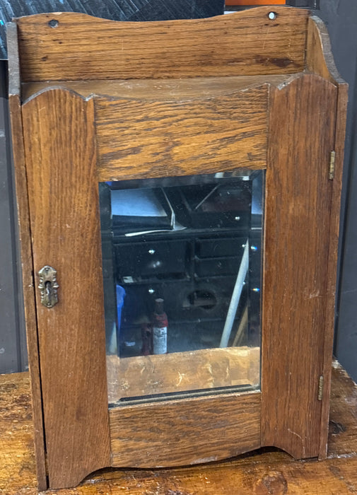 TURN OF THE CENTURY OAK MIRRORED MEDICINE CABINET