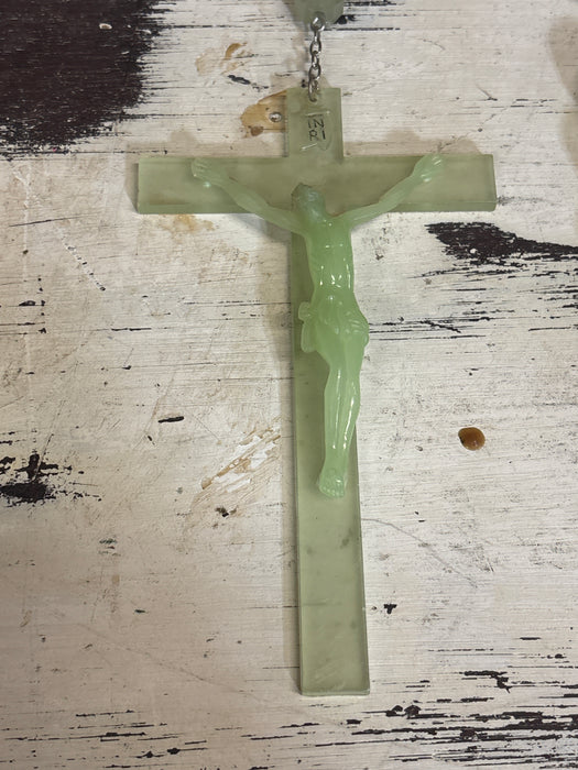 LARGE DECO GREEN PLASTIQUE GLOW IN DARK ROSARY