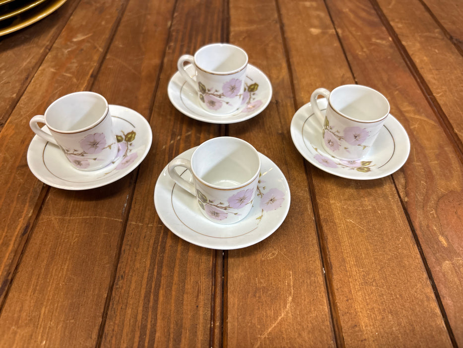 SET OF 4 PINK FLORAL BRAZILIAN DEMITASSE CUPS - AS FOUND