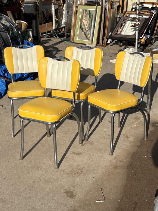 SET OF 4 MID CENTURY CHROME CHAIRS WITH YELLOW UPHOLSTERY