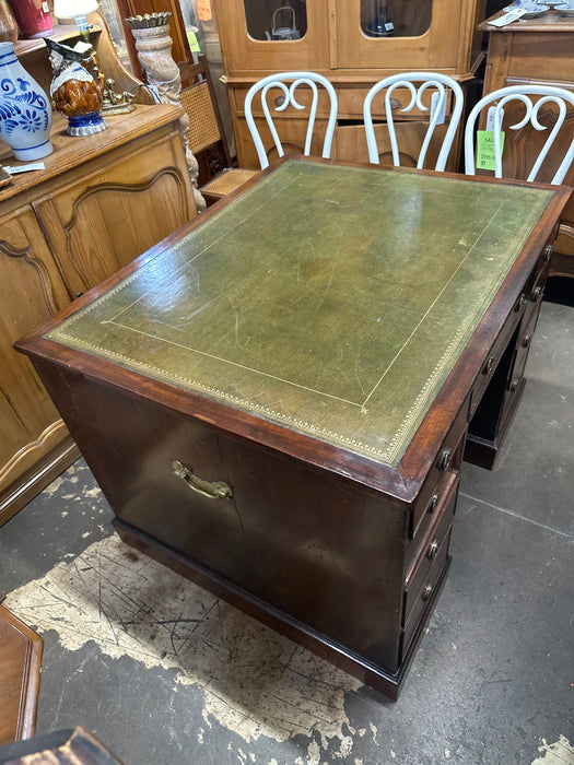 SMALL ENGLISH MAHOGANY LEATHER TOP PARTNERS DESK