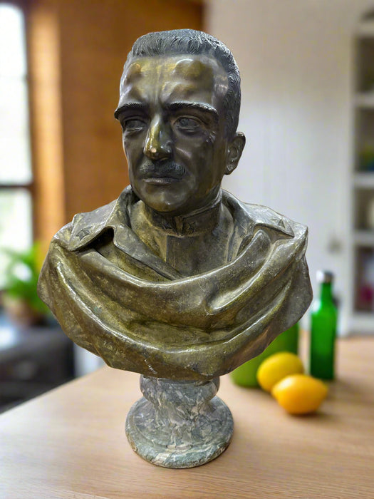 LARGE BRONZE MALE BUST ON MARBLE BASE