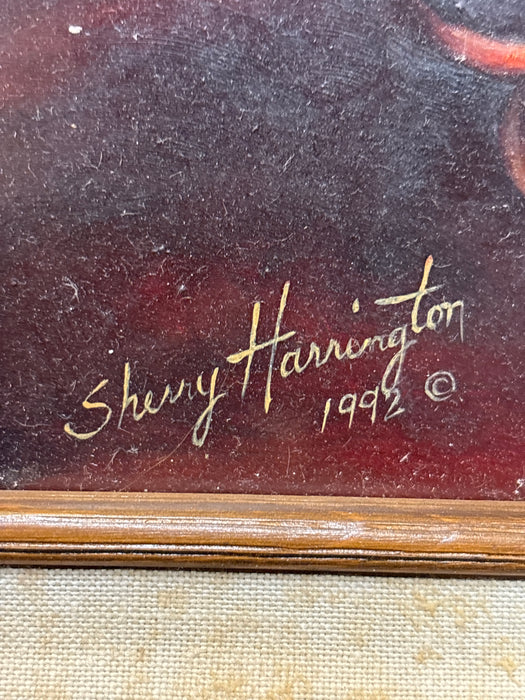 OIL PAINTING OF STILL LIFE DESK WITH GLASSES - SIGNED SHERRY HARRINGTON