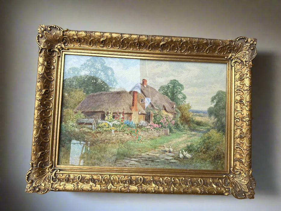 COTTSWALD COTTAGE IN SPRING HENRY JOHN SYLVESTER WATER COLOR