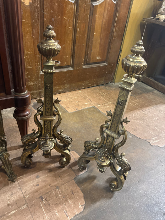 BRASS ANDIRON AND FIRE SCREEN SET