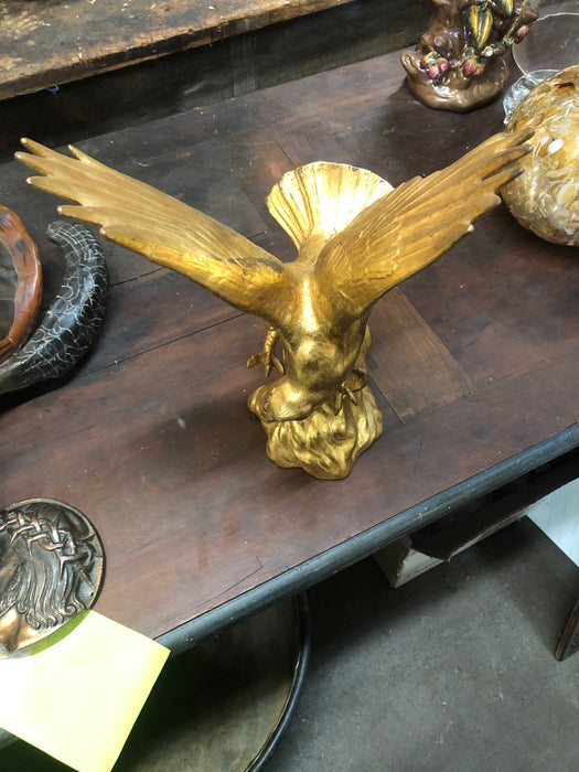 LARGE CERAMIC GOLD BIRD IN FLIGHT