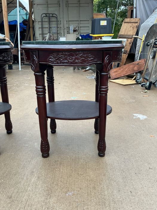 PAIR OF LOUIS XVI STYLE GREEN MARBLE TOP OVAL STANDS