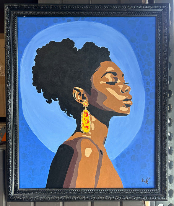 BLACK FRAMED OIL PAINTING OF BEAUTIFUL WOMAN - SIGNED