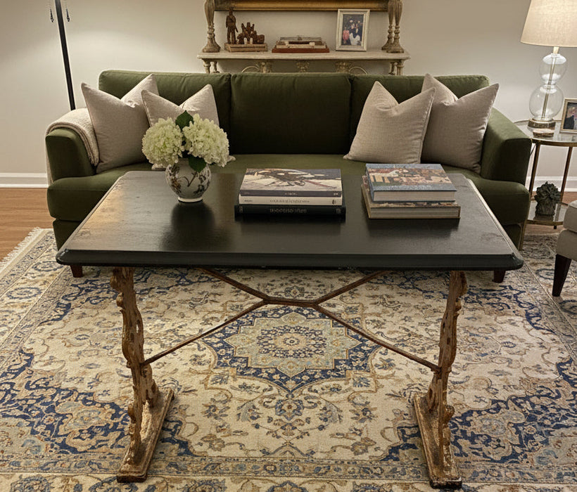 CAST IRON BISTRO TABLE WITH BLACK TOP 1 OF 2