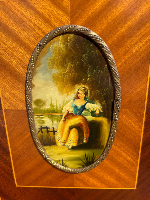 FRENCH LADIES DESK WITH ORMOLU AND PAINTED SIGNED SCENES
