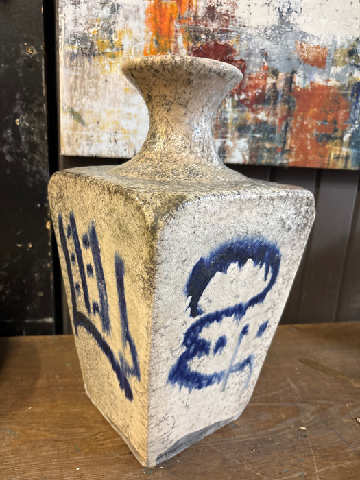 LARGE COPY OF JAPANESE COBALT CALIGRAPHY VASE WITH CRACKLE GLAZE - SIGNED ON BOTTOM