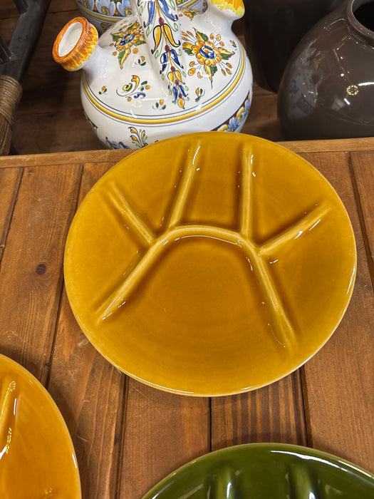 SET OF 6 GREEN, GOLD AND OLIVE DIVIDED BELGIAN PLATES