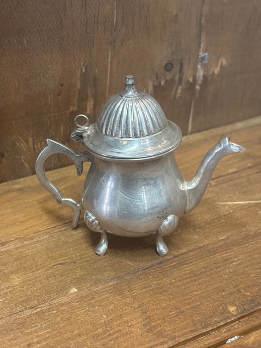 TINY FOOTED SILVER PLATE PITCHER WITH LID