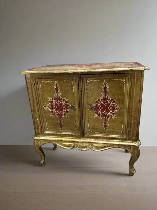RED AND GOLD 2 DOOR FLORENTINE CABINET