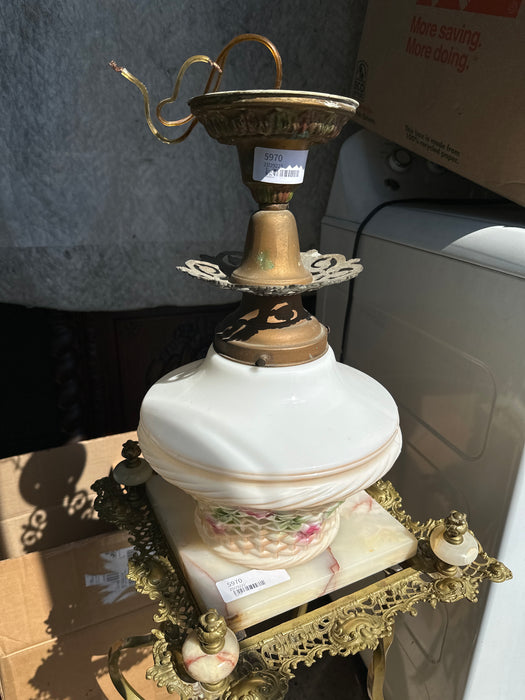 HANGING LIGHT WITH GLASS PAINTED SHADE