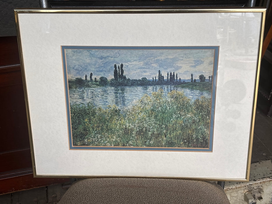 GOLD FRAMED IMPRESSIONIST PRINT OF LAKE - SIGNED CLAUDE MONET