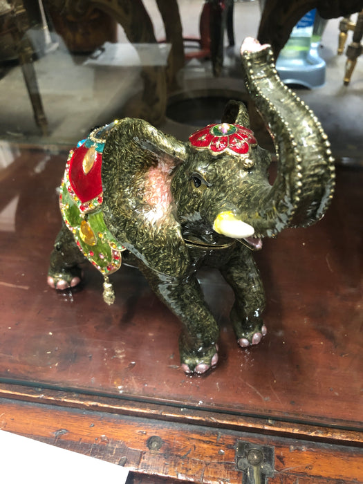 LARGE ENAMELED AND JEWELED ELEPHANT BOX