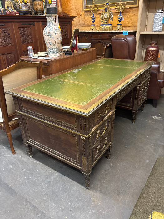 FRENCH LEATHER TOP ORNATE DESK WITH DRAWERS