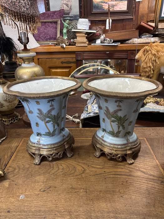 PAIR OF ENAMEL WITH  BRONZE COMPOTES