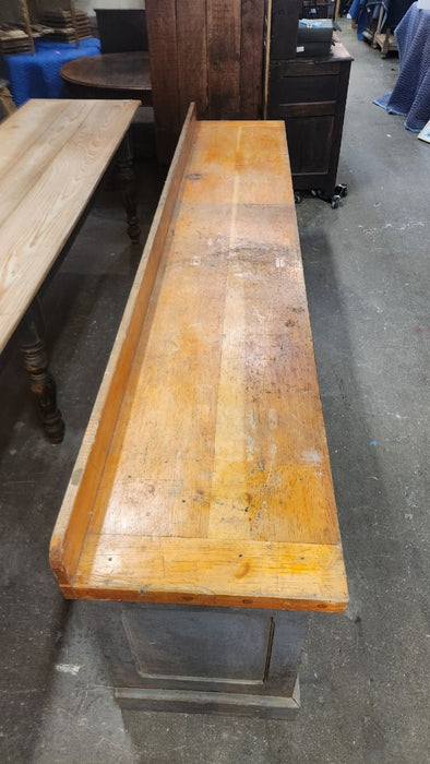 HUGE INDUSTRIAL GRAY PAINTED WORK COUNTER WITH LARGE DRAWER