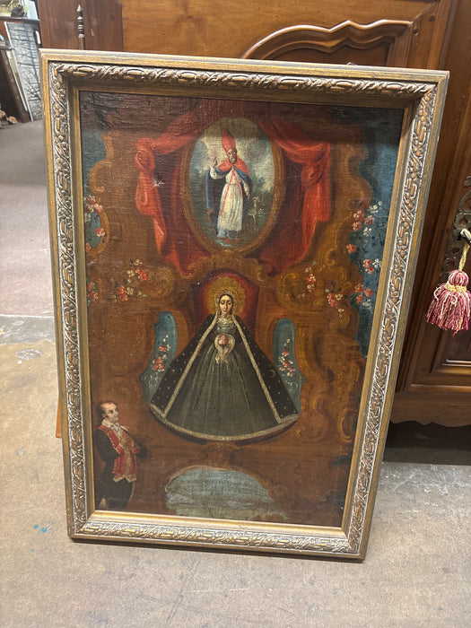 FRAMED 18TH CENTURY RELIGIOUS OIL PAINTING OF MARY