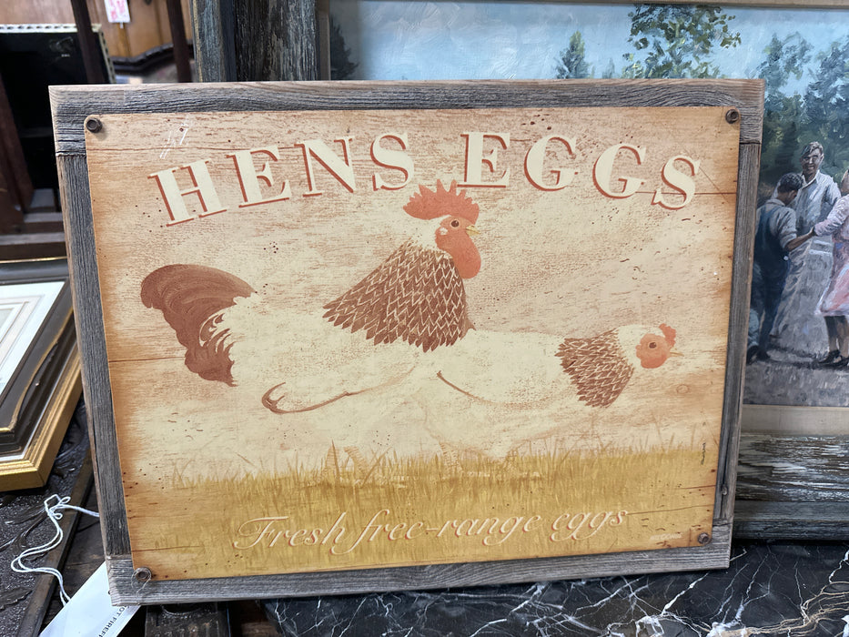 RUSTIC BARNWOOD FRAMED PAINTING "HENS EGGS"