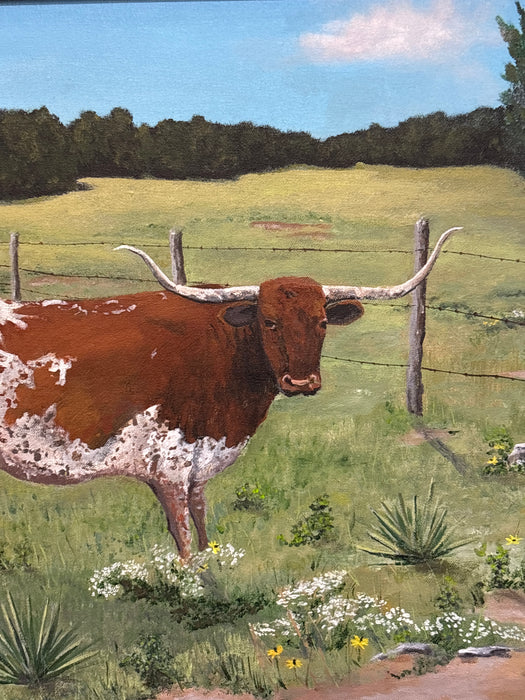 FRAMED OIL PAINTING OF LONGHORN - SIGNED BRIAN DRAKE