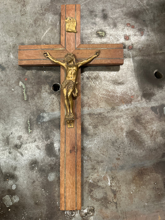 SMALL BRASS INLAID CRUCIFIX
