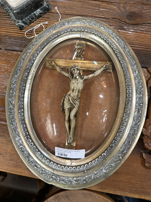 OVAL CONVEX GLASS SILVER FRAMED CRUCIFIX