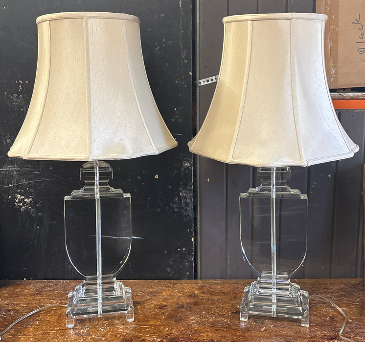 PAIR OF CRYSTAL FLAT URN LAMPS