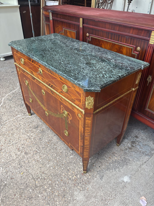 LOUIS XVI INLAID FESTOON GREEN MARBLE TOP CHEST