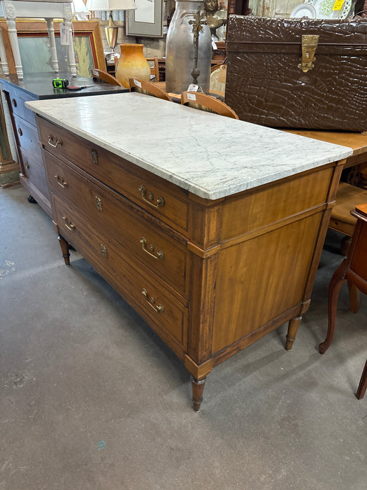 3 DRAWER WHITE MARBLE TOP CHEST WITH BAR PULLS