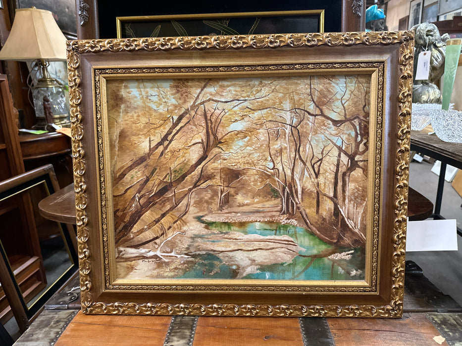 GOLD FRAMED IMPRESSIONIST SWAMPY LANDSCAPE OIL PAINTING BY MAUDE WATERS