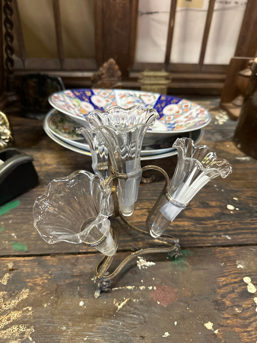 BRASS AND GLASS EPERGNE