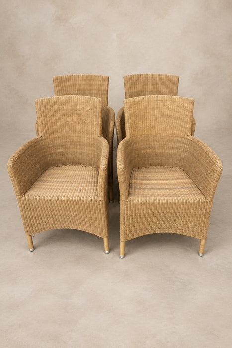 SET OF 4 WICKER CURVED ARM CHAIRS