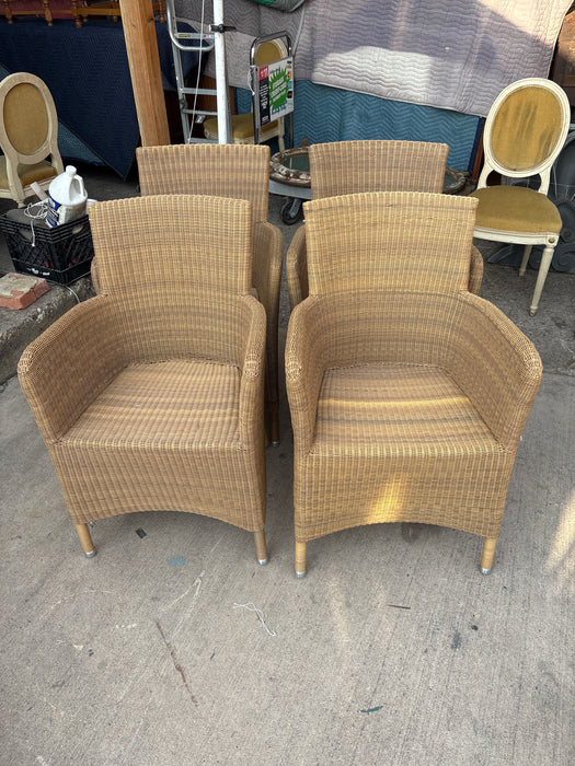 SET OF 4 WICKER CURVED ARM CHAIRS