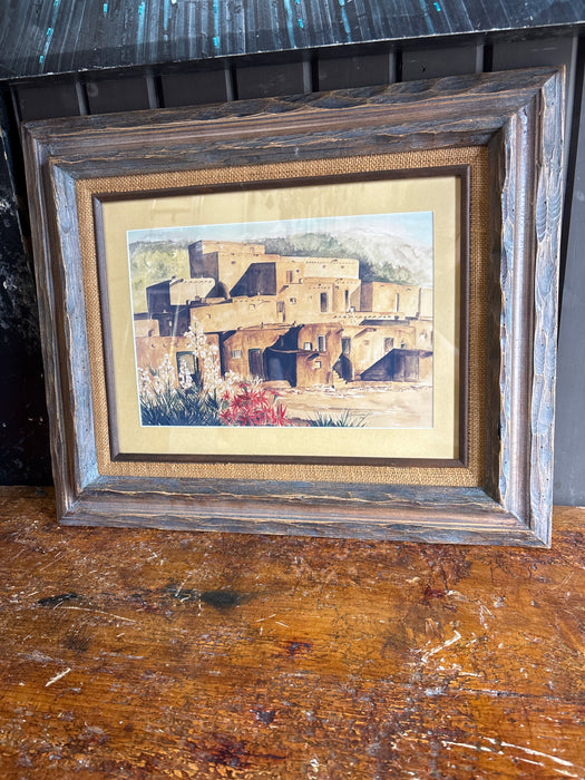 FRAMED WATER COLOR PAINTING OF NEW MEXICO PUEBLO SIGNED