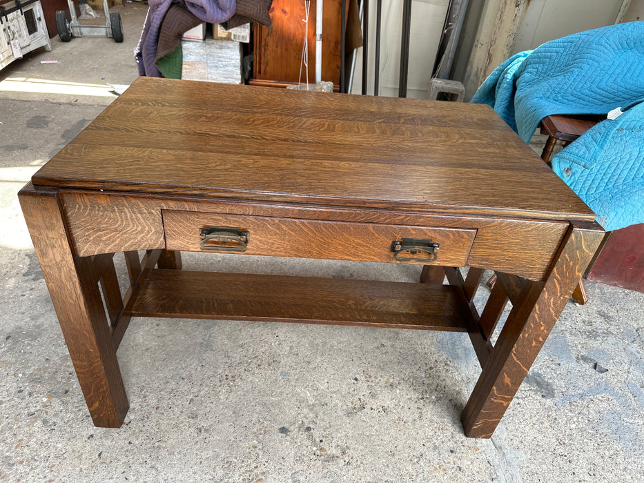 MISSION OAK LIBRARY TABLE WITH DRAWER