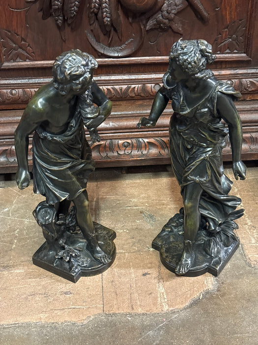 PAIR OF BRONZE HUNTER STATUES
