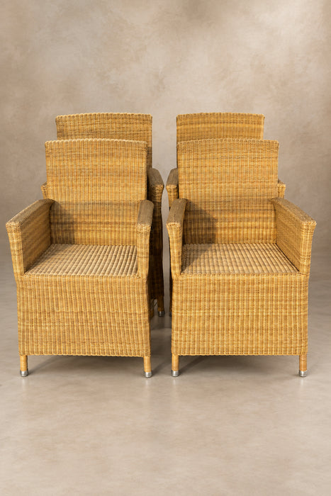 SET OF 4 WICKER STRAIGHT ARM CHAIRS