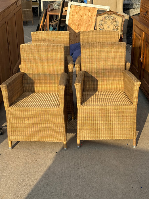SET OF 4 WICKER STRAIGHT ARM CHAIRS