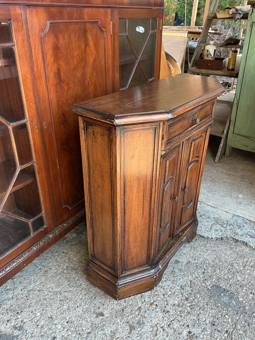 SMALL WALNUT CONSOLE CABINET WITH PANELED DOORS