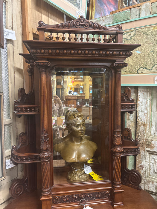 LATE 19TH CENTURY FRENCH WALNUT GOTHIC REVIVAL CARVED CORNER CABINET WITH CURIO - SIGNED V. AIMONE.96