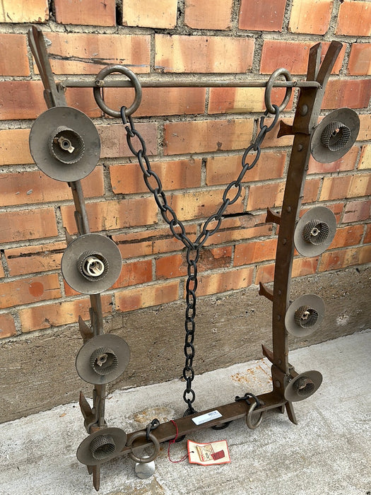 ANTIQUE 8 ARM  RECTANGULAR STRAP IRON CHANDELIER WITH SPIKE ARMS
