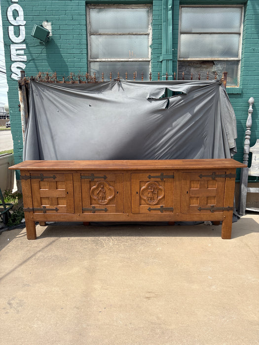 RUSTIC OAK SIDEBOARD WITH QUATRIFOILS AND CARVING