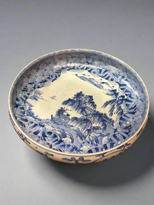 BLUE AND WHITE IMARI 17" LANDSCAPE BOWL