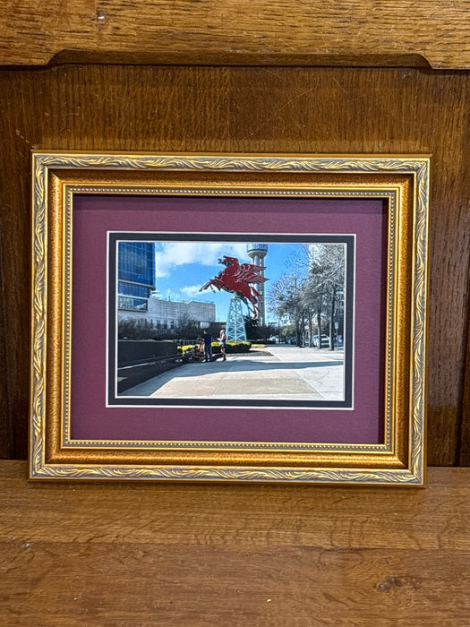 GOLD FRAMED PICTURE OF RED PEGASUS