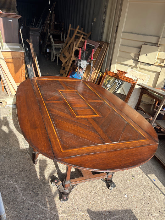 INLAID DARK OAK CHINOISERIE DINING TABLE