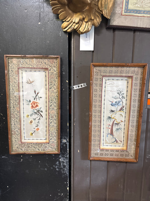 PAIR OF FRAMED SILK ASIAN EMBRIODERY PANELS WITH CRANES